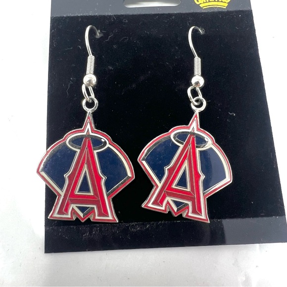 Vintage Anaheim Angels MLB Women’s A Logo Bases Dangle Earrings Aminco NOS NEW - Picture 2 of 3